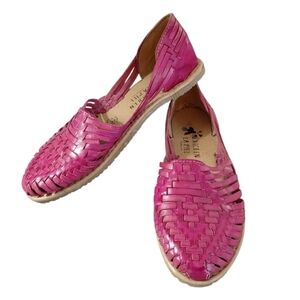 NEW Mexican Leather Huaraches Handmade Women's Woven Pink Sandals Size 6.5